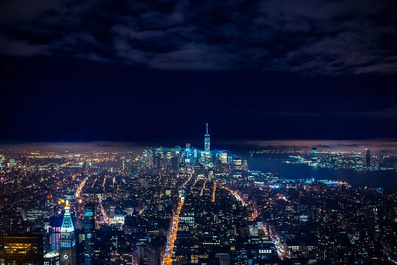 Skyline, buildings, illuminated