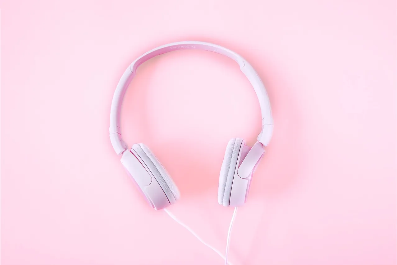 Headsets, music, pink background