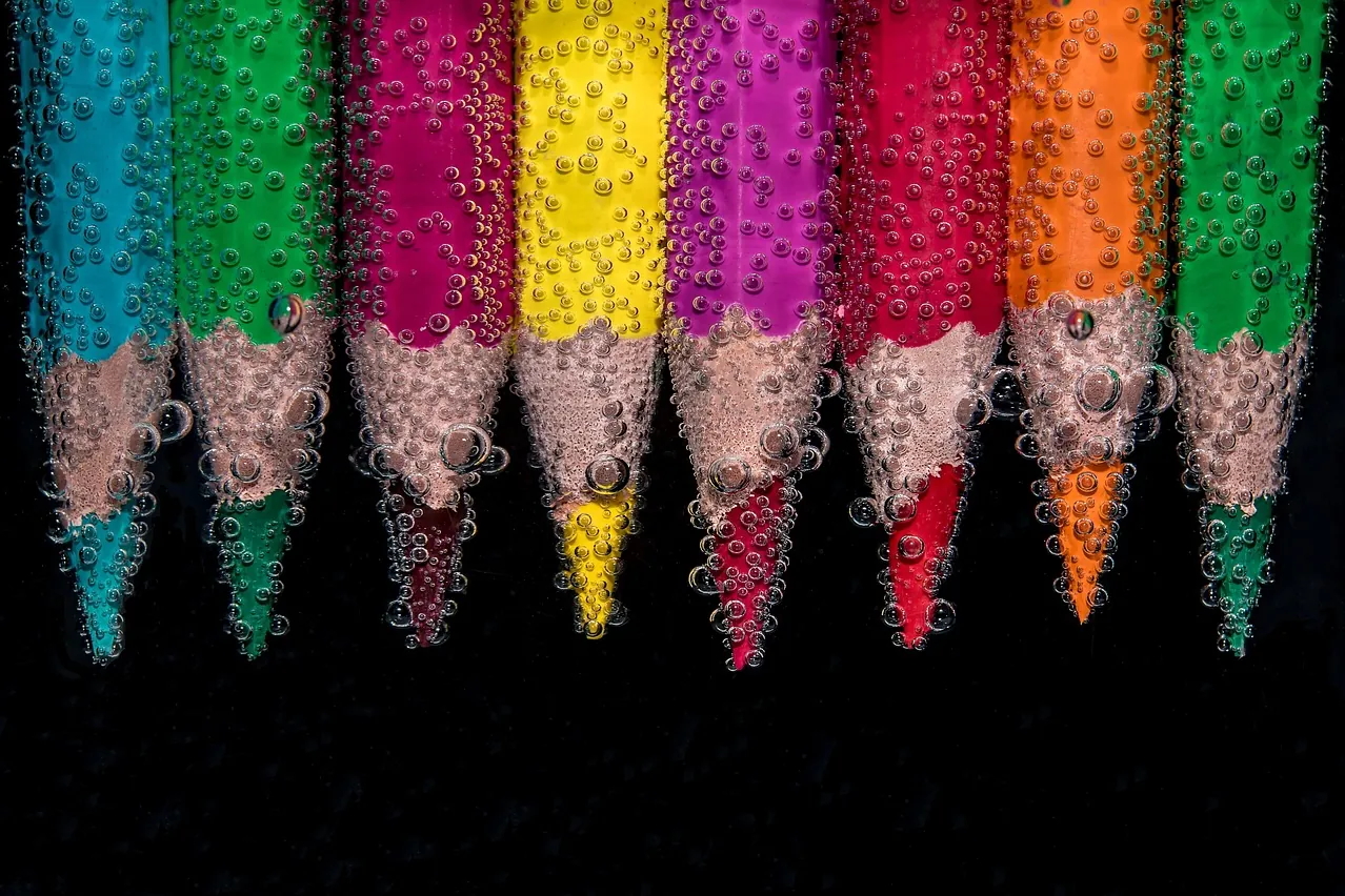 Colorful, pencils, submerged