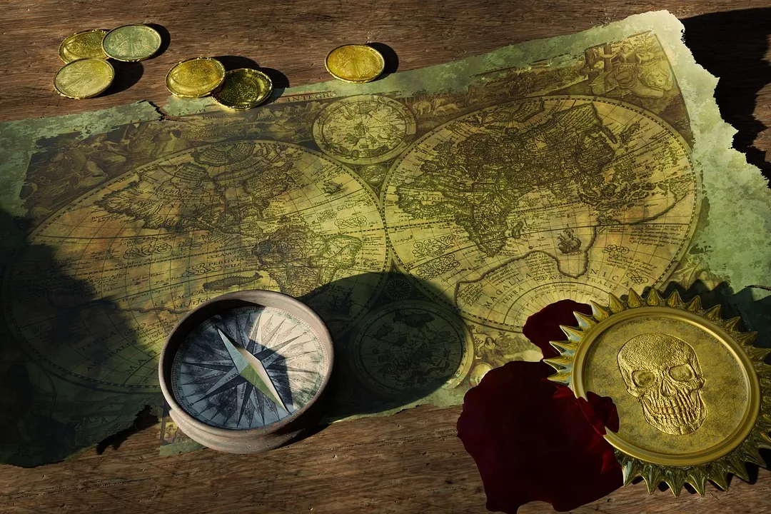 Adventure, treasure map, old world map