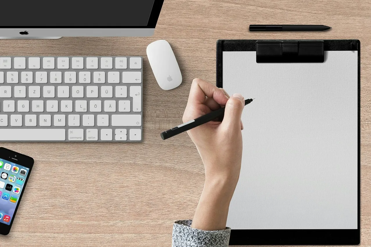 Writing pad, hand, clipboard