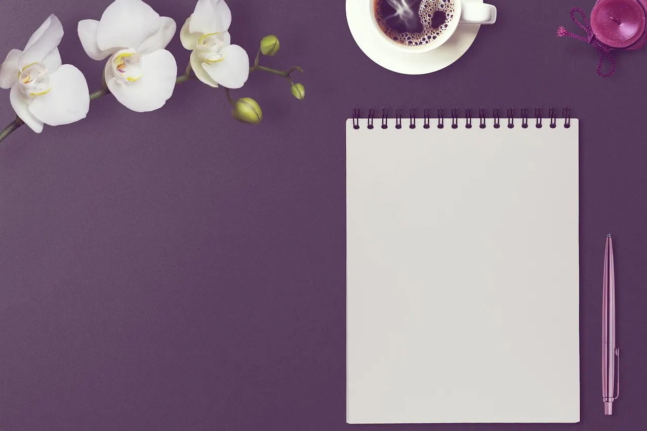 Table, notepad, flower wallpaper