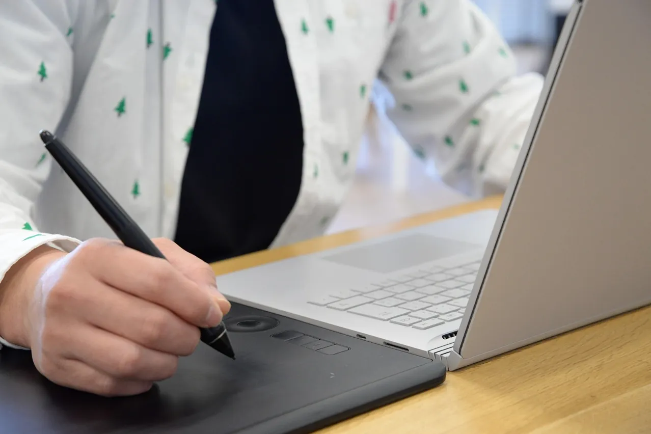 Graphics tablet, designer, computer