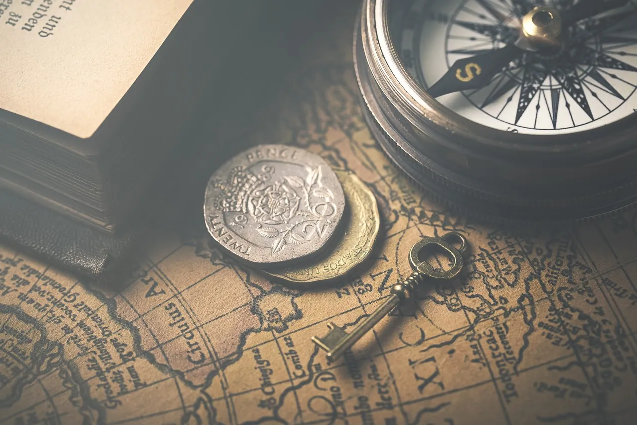 Vintage, map, compass