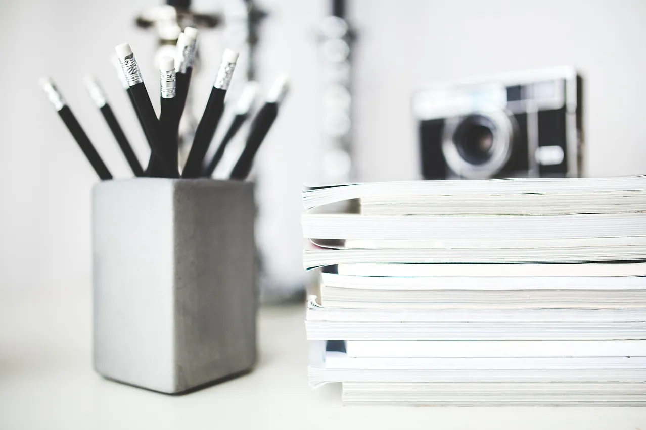 Pencils, notebooks, stack