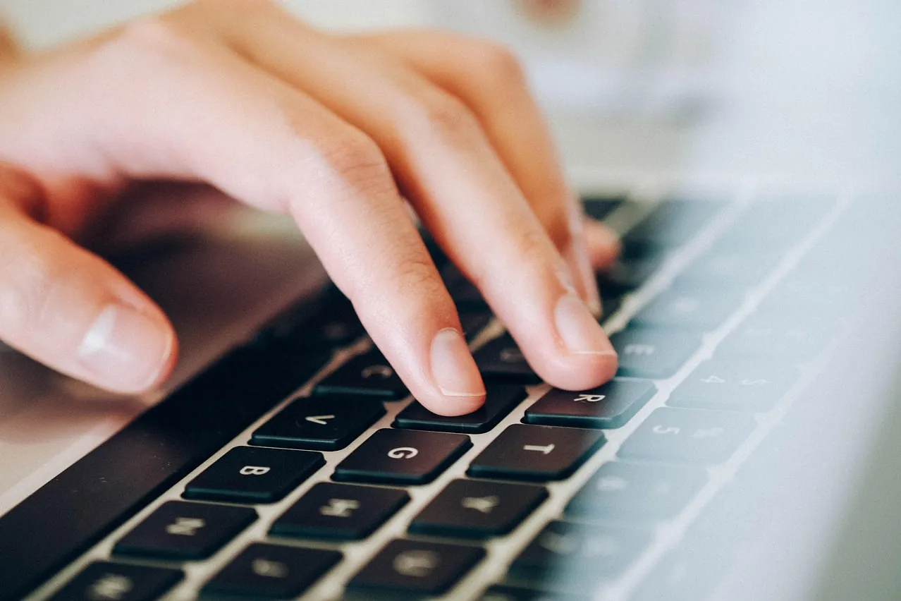 Laptop, human hands, keyboard