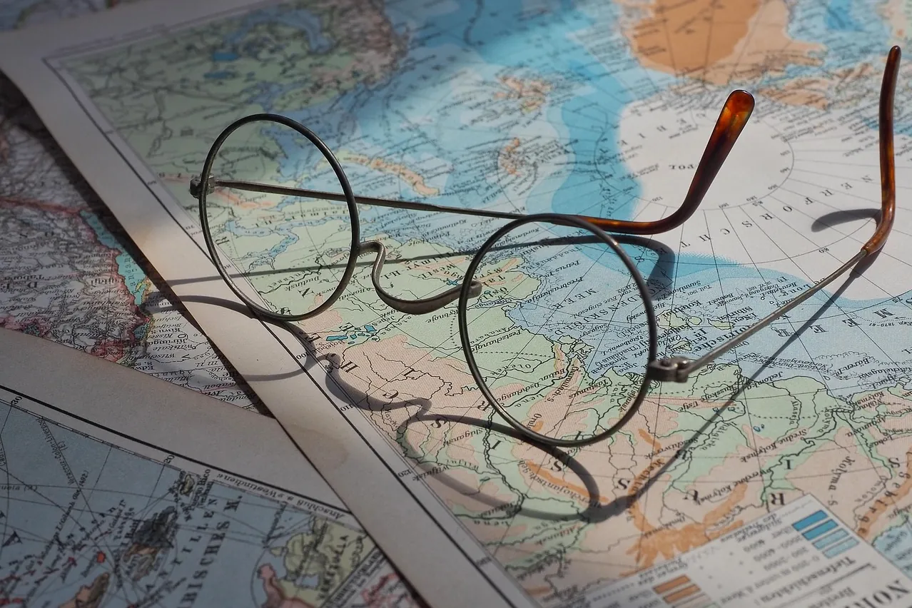 Eyeglasses, world map, map